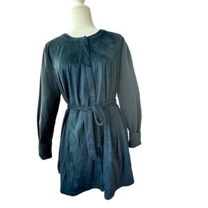H Halston Blue Coat Casual Velour Lined Retro Knit Sleeves Trench QVC